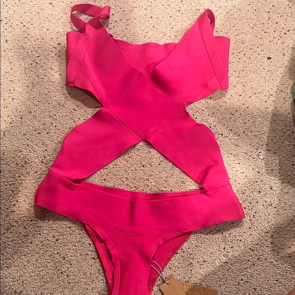 SKIMS Vibrant Pink Monokini Swimsuit with flattering material